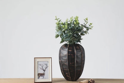 Rustic, tribal-inspired, and contemporary artisan,Organic, Rounded Shape with Vertical Grooves